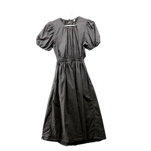 Wanna Paris Midi Dress Womens S Gray Puff Sleeve Cutout Back A-Line Long